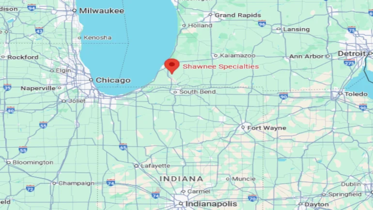 Map showing Shawnee Specialties in Eau Claire, Michigan